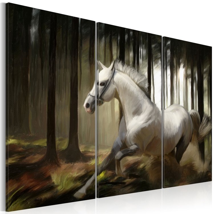 PoliHome Πίνακας - A white horse in the midst of the trees - 120x80