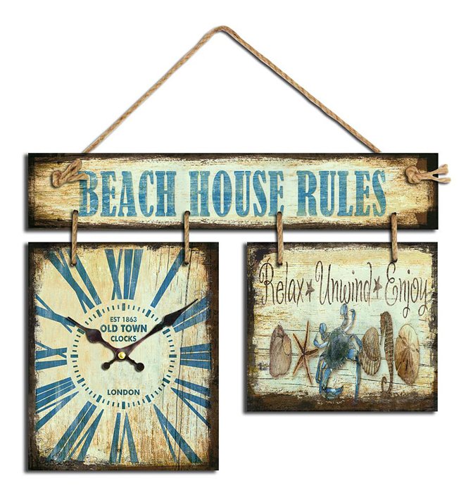 Ρολόι Πινακίδα Beach House Rules