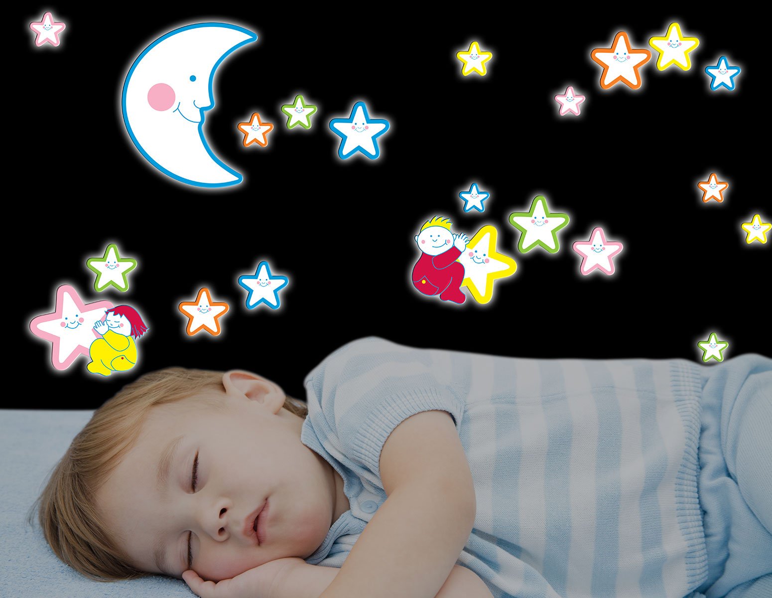 Διακοσμητικά αυτοκόλλητα τοίχου Smiling Stars φωσφορίζοντα αφρώδη