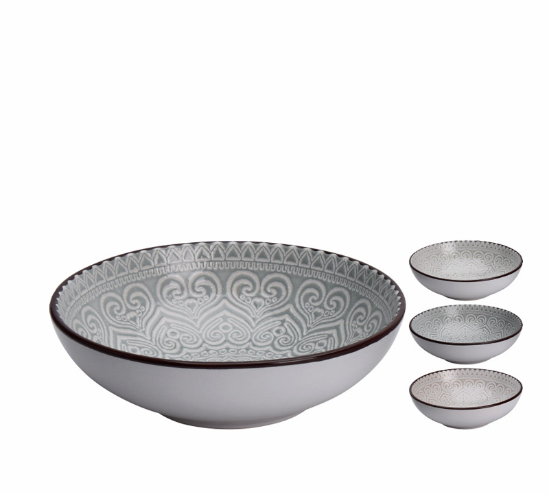 Σετ 3 μπολ Stoneware με σχέδιο δαντέλα