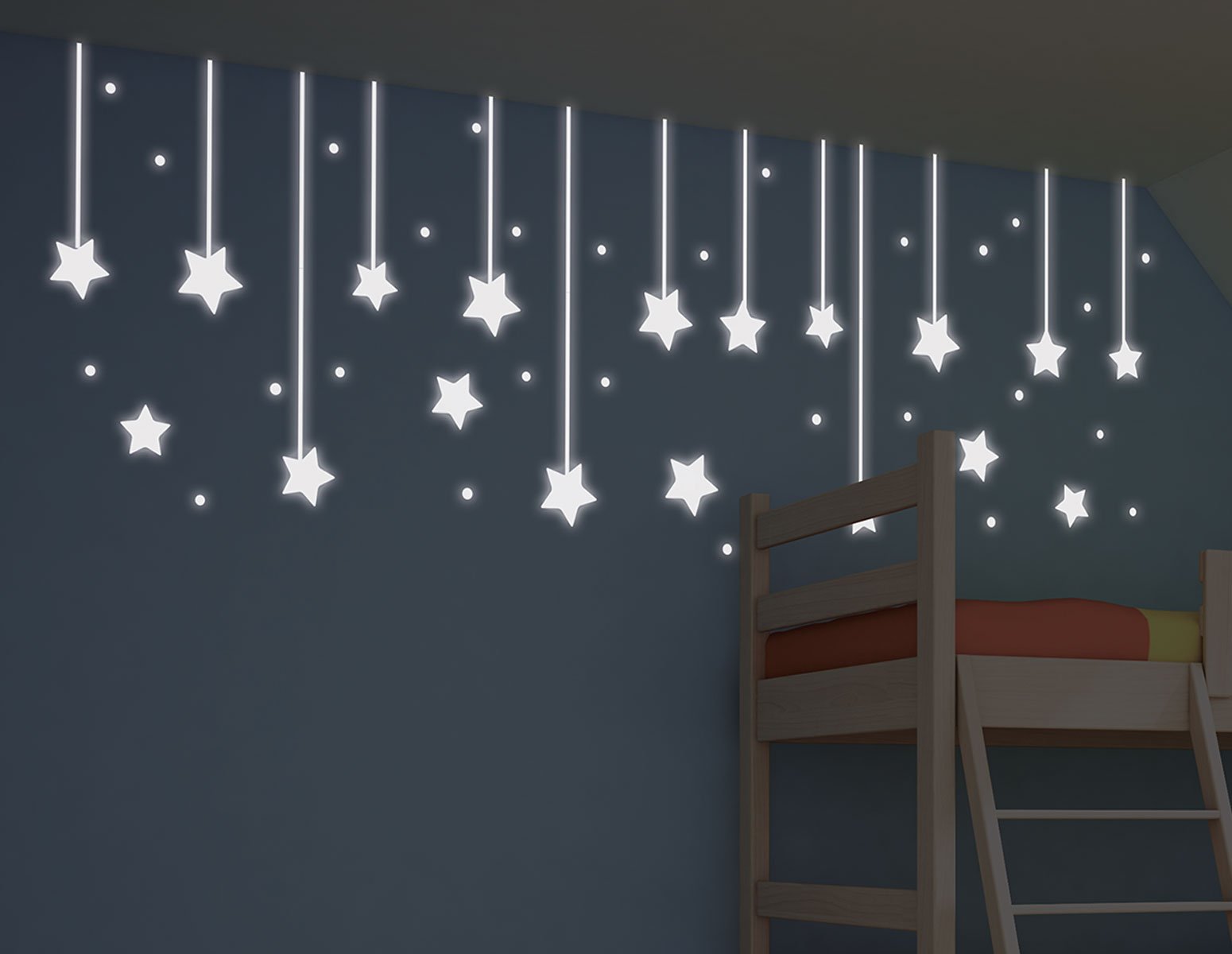Διακοσμητικά αυτοκόλλητα τοίχου Hanging Stars Φωσφορίζοντα M