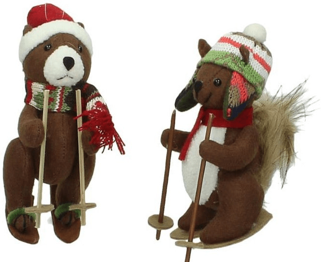 Χριστουγεννιάτικο Στολίδι ζευγάρι αρκούδα με μάλλινα ρούχα Σκι