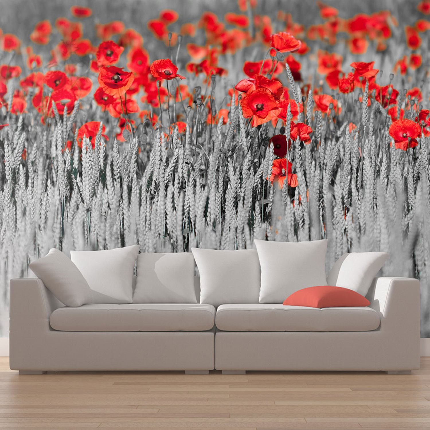 Φωτοταπετσαρία – Red poppies on black and white background 450×270