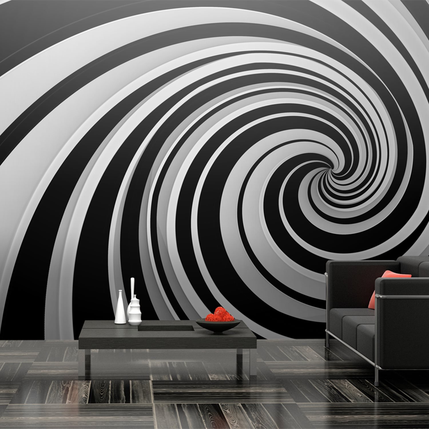 Ταπετσαρία XXL – Black and white swirl 550×270