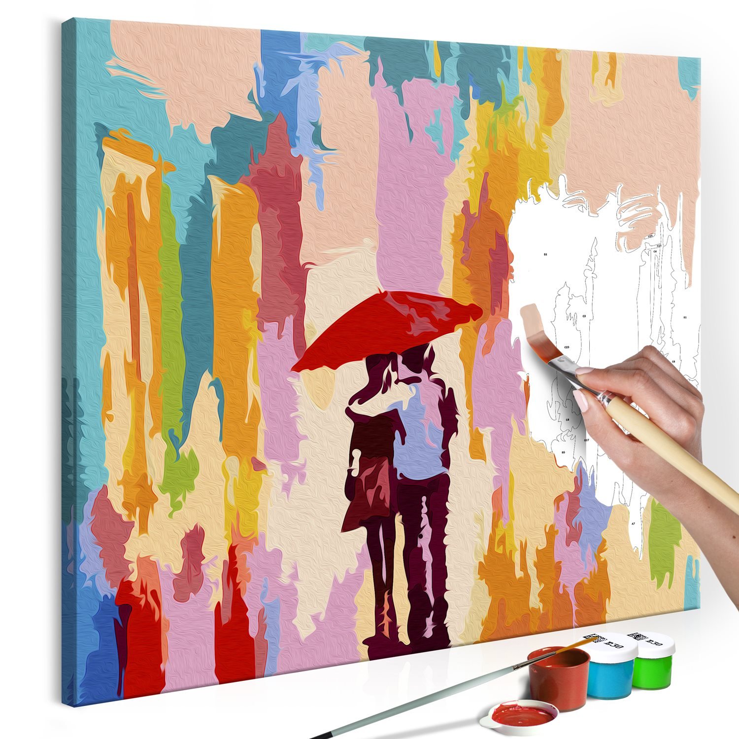 Πίνακας για να τον ζωγραφίζεις – Couple Under An Umbrella (Pink Background) 45×45