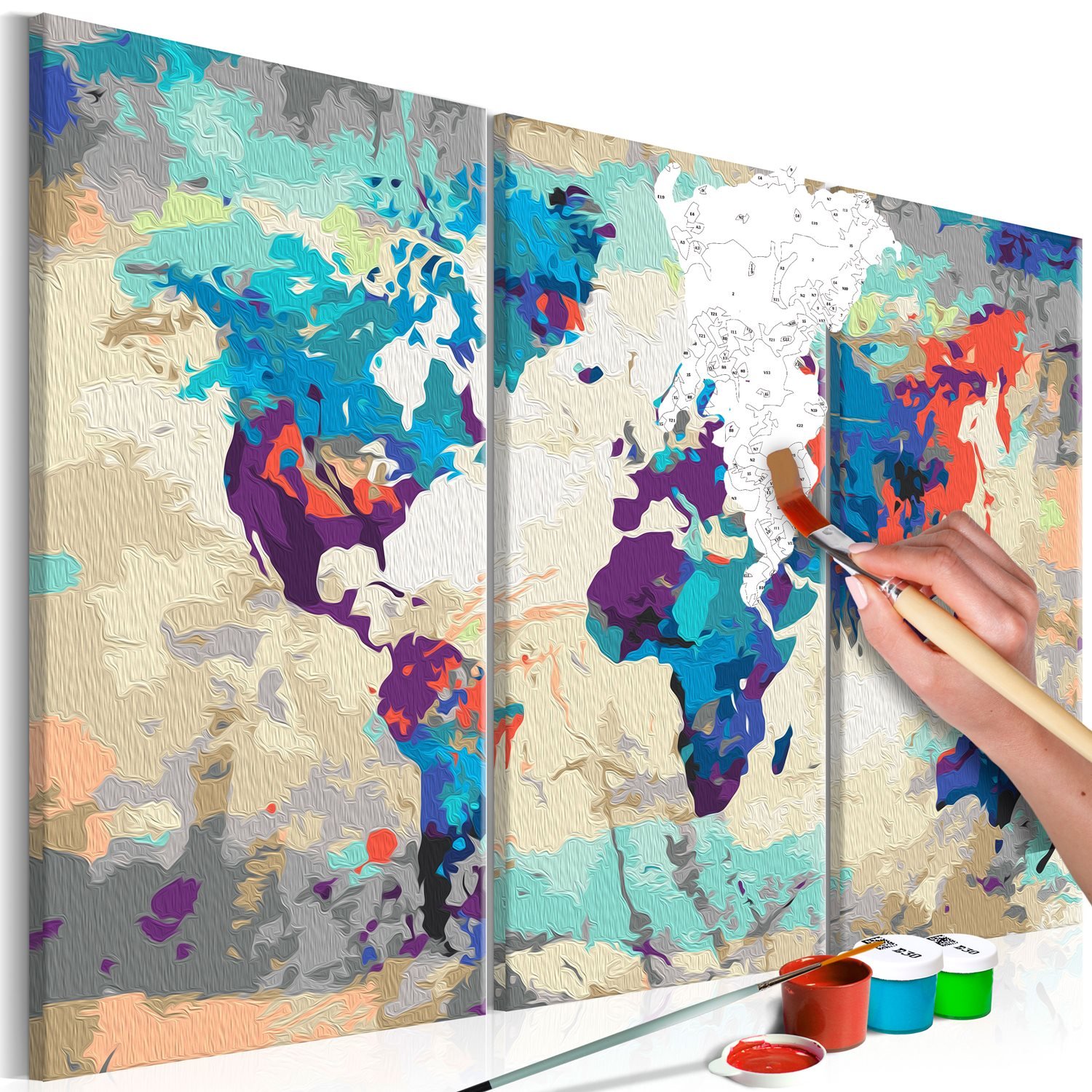 Πίνακας για να τον ζωγραφίζεις – World Map (Blue Red) 3 Parts 60×40