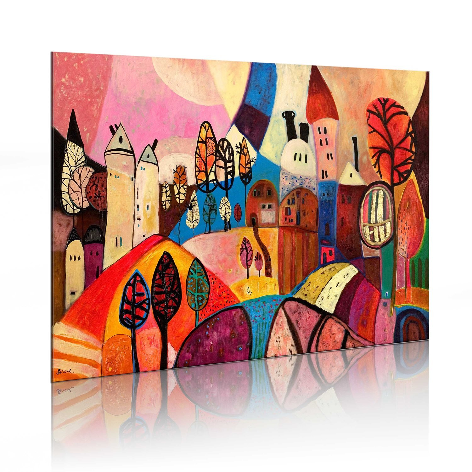 Χειροποίητα ζωγραφισμένος πίνακας – Colourful village 90×60