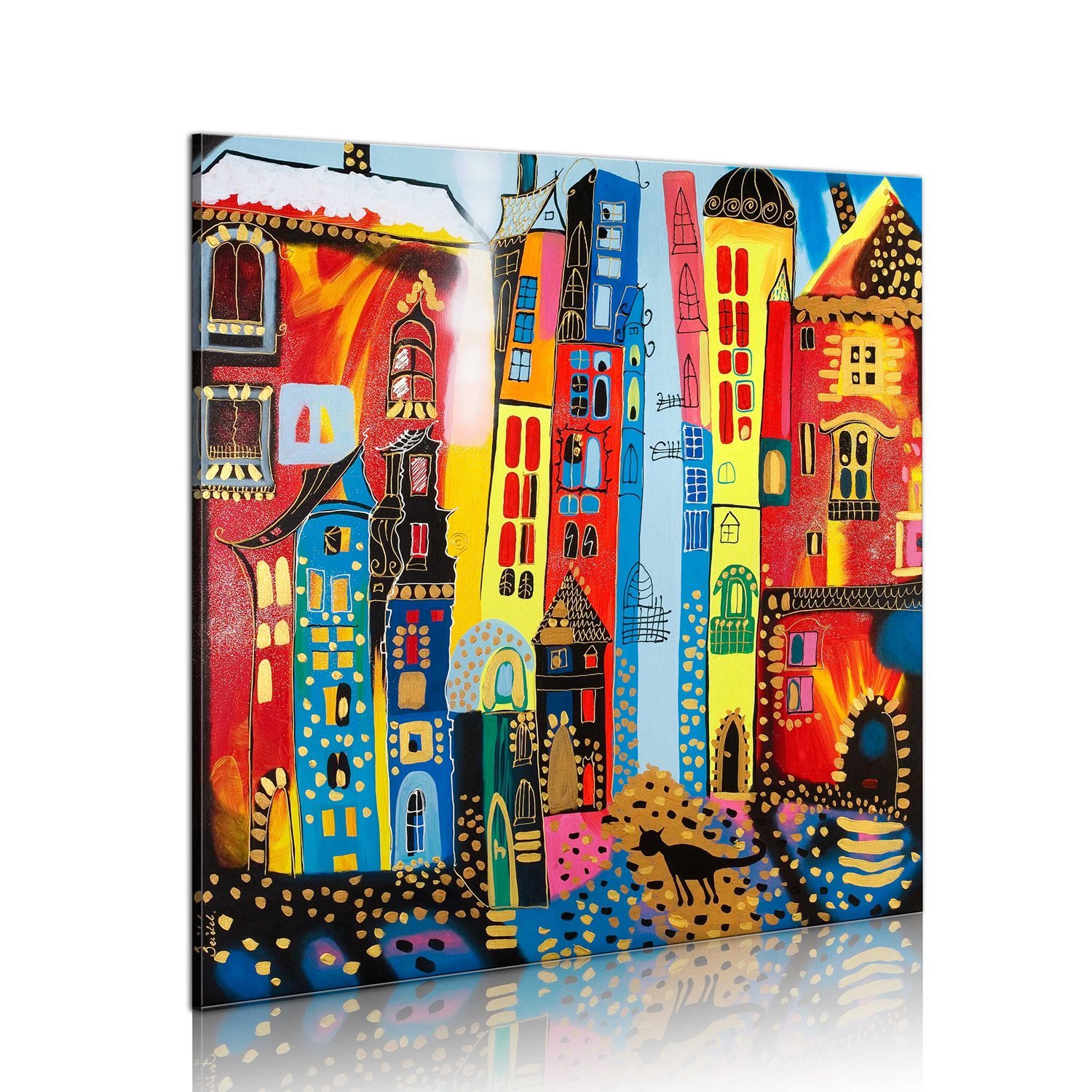 PoliHome Χειροποίητα ζωγραφισμένος πίνακας - Magic street 80x80