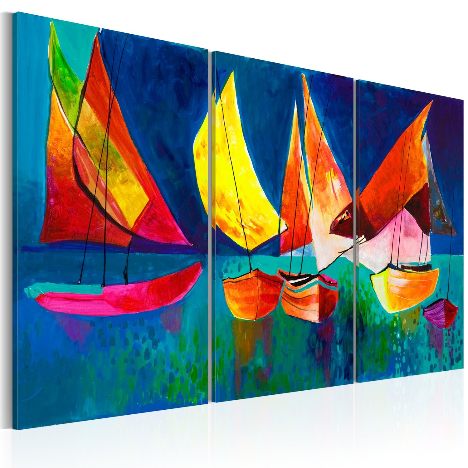 PoliHome Χειροποίητα ζωγραφισμένος πίνακας - Colourful sailboats 120x80