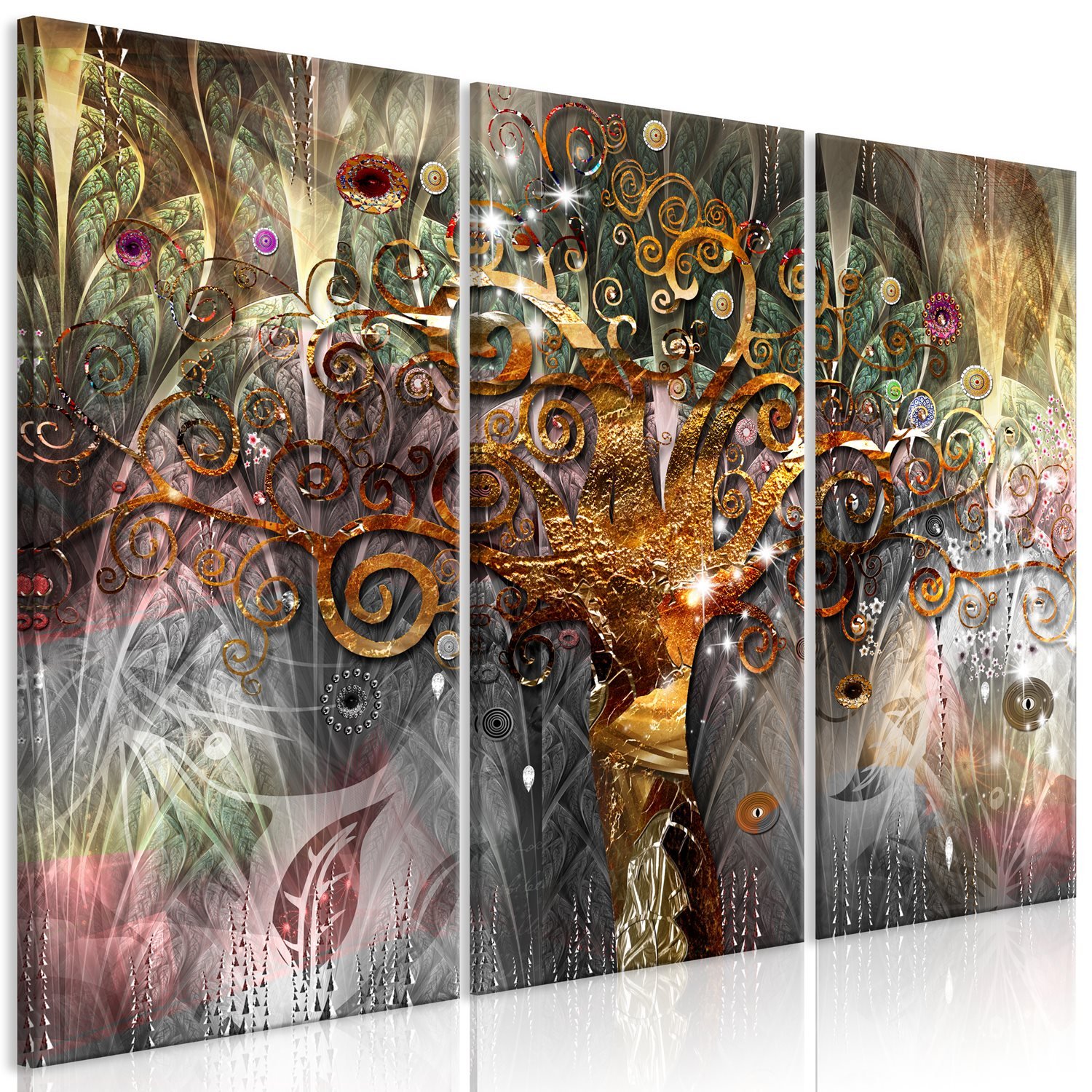 PoliHome Πίνακας - Golden Tree (3 Parts) 90x60