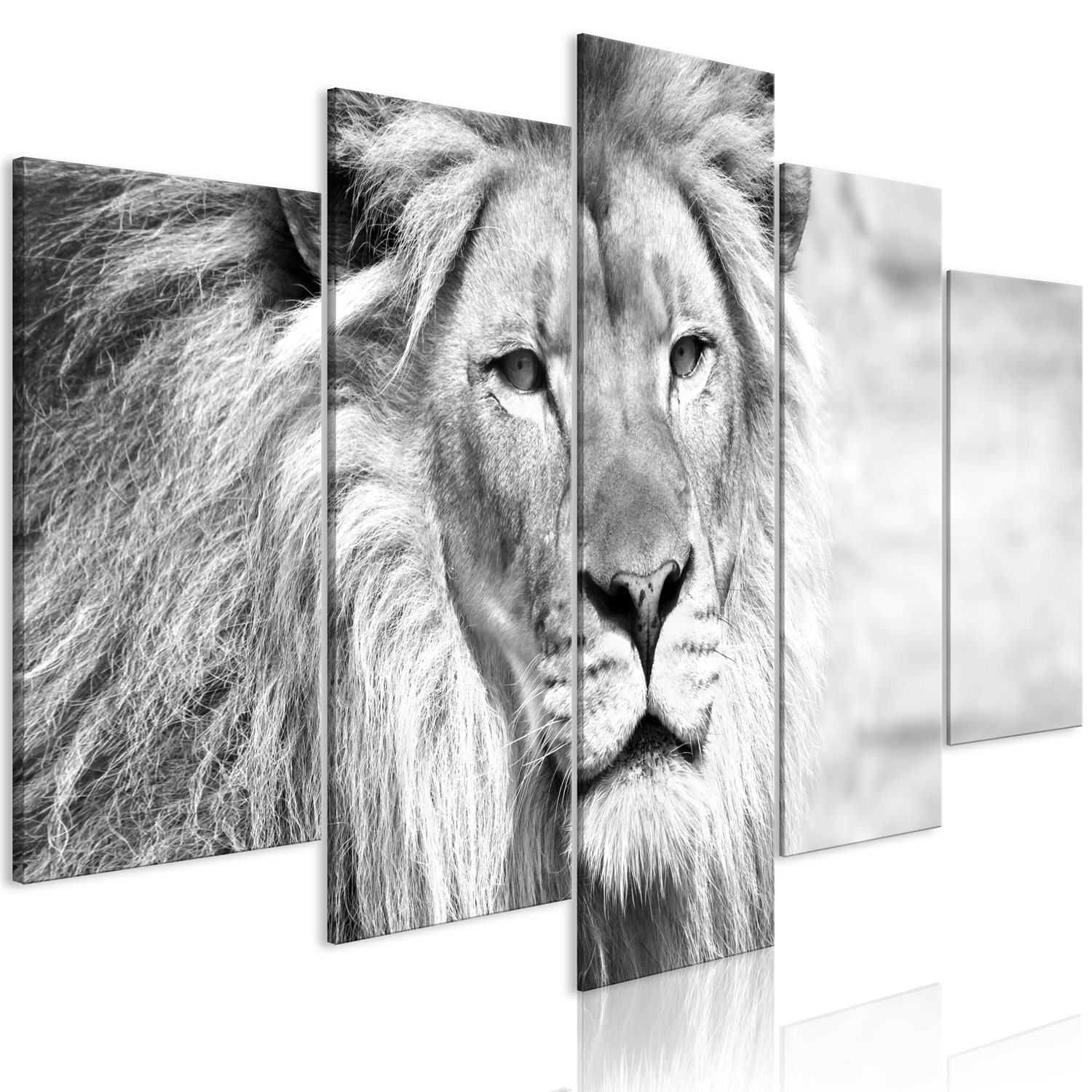 PoliHome Πίνακας - The King of Beasts (5 Parts) Wide Black and White 200x100