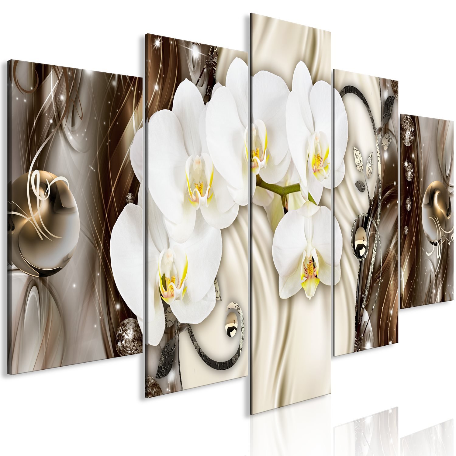 Πίνακας – Orchid Waterfall (5 Parts) Wide Brown 225×100