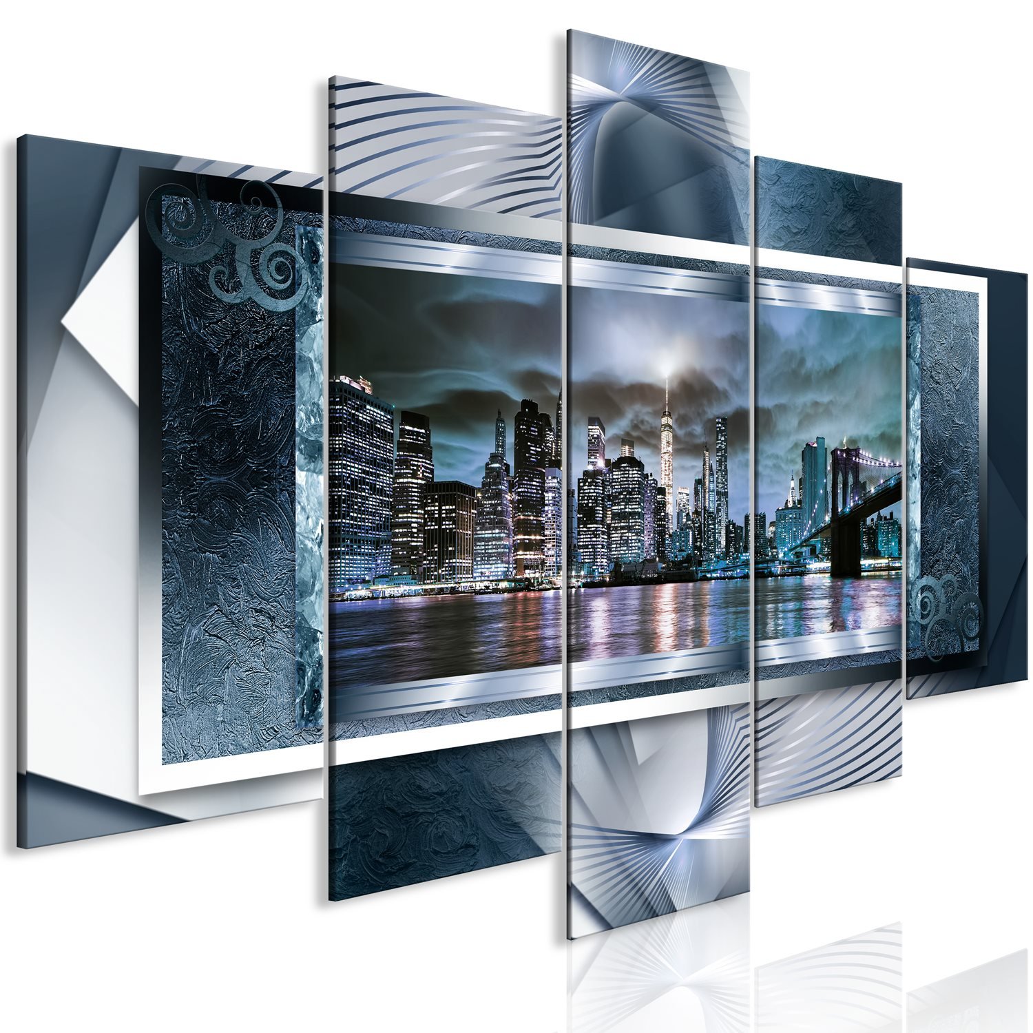 Πίνακας – Power of Manhattan (5 Parts) Wide Blue 225×100