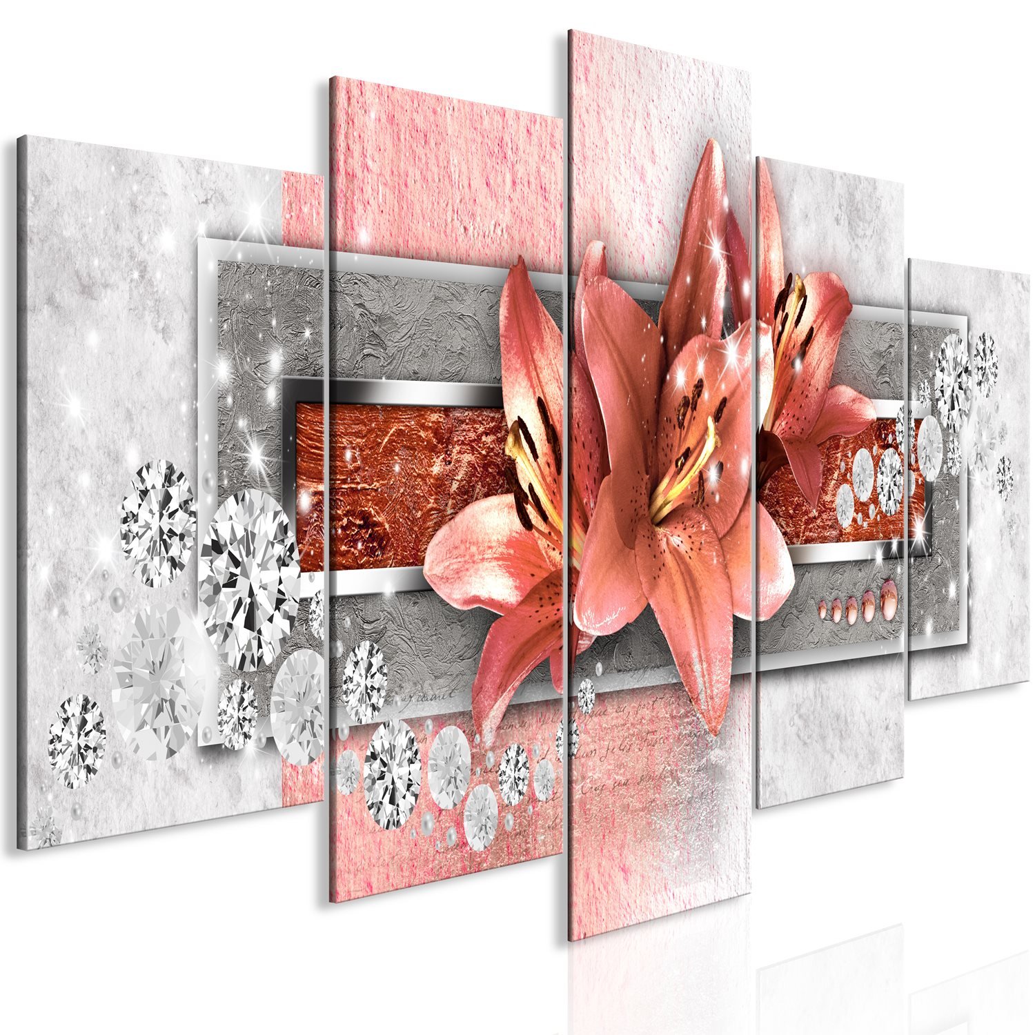 Πίνακας – Red Lilies (5 Parts) Wide 225×100