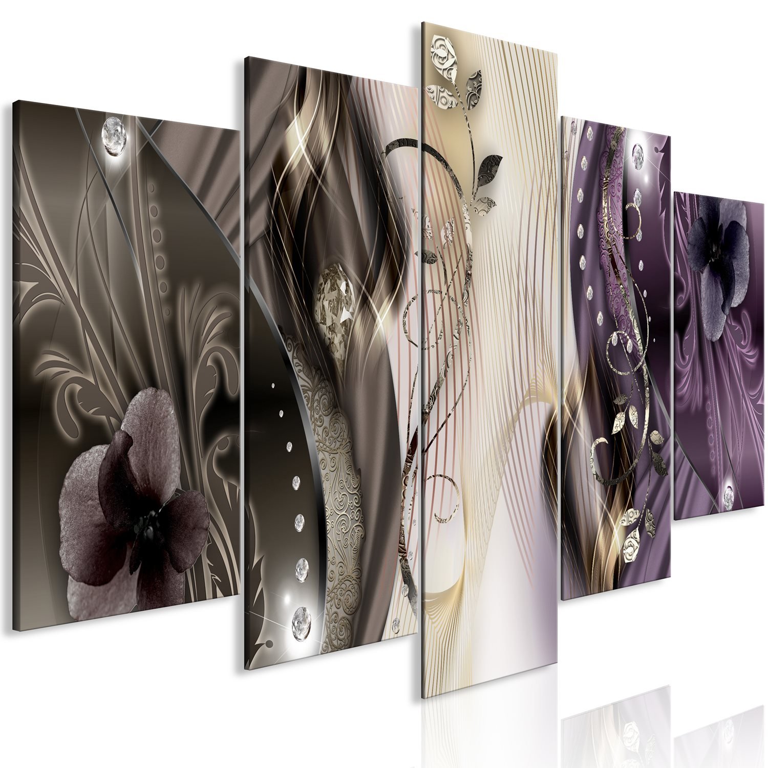 Πίνακας – Floral Abstraction (5 Parts) Wide Beige 225×100