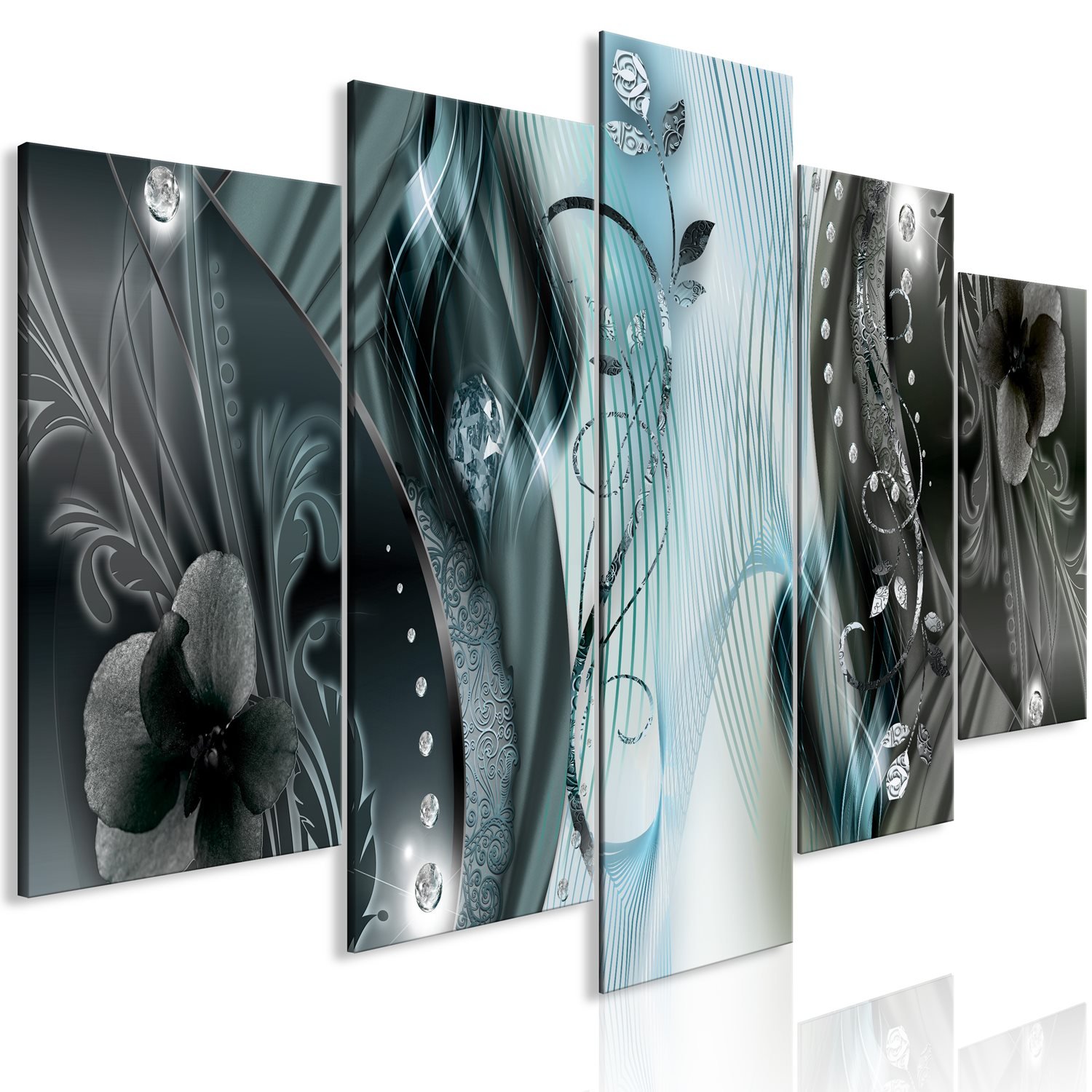 Πίνακας – Floral Abstraction (5 Parts) Wide Blue 225×100