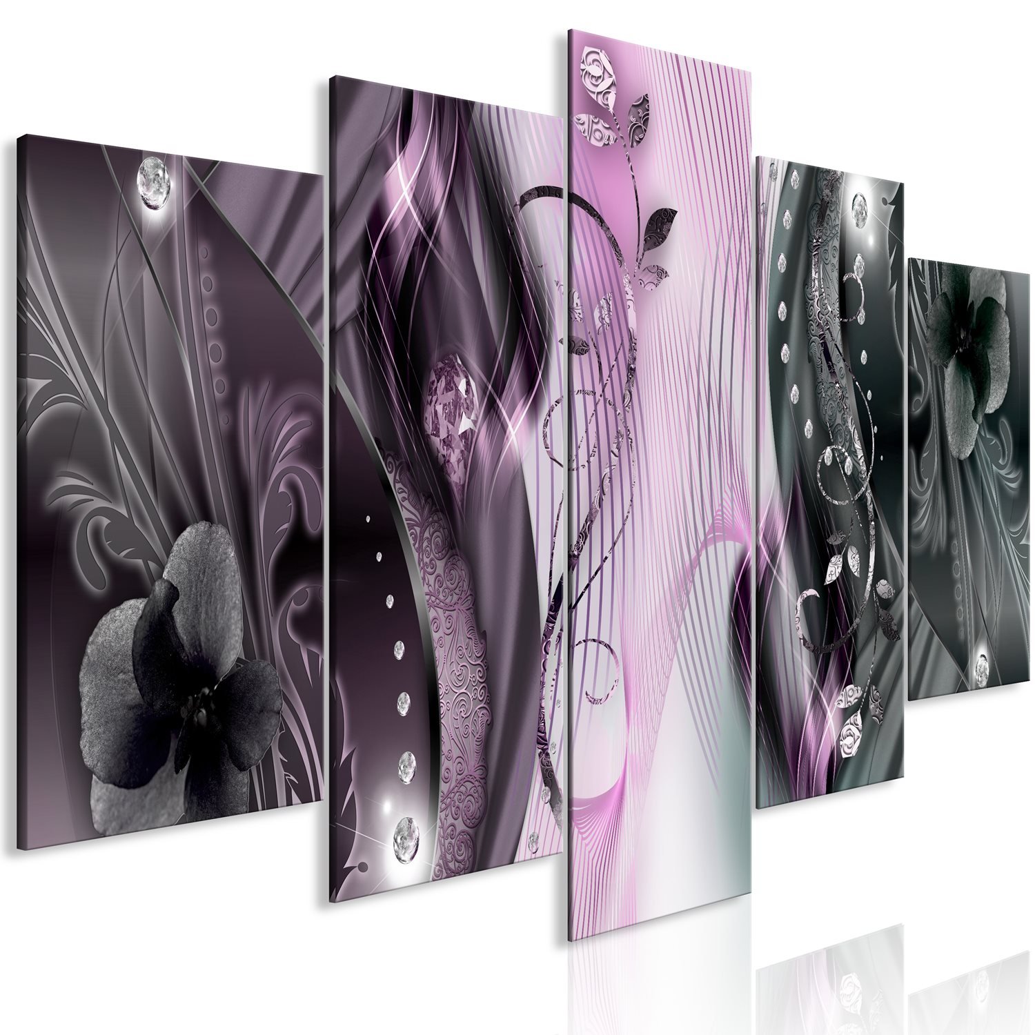 Πίνακας – Floral Abstraction (5 Parts) Wide Pink 225×100