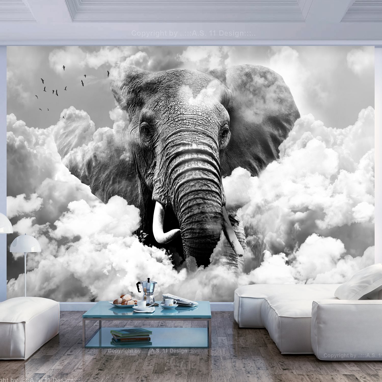 PoliHome Φωτοταπετσαρία - Elephant in the Clouds (Black and White) 100x70