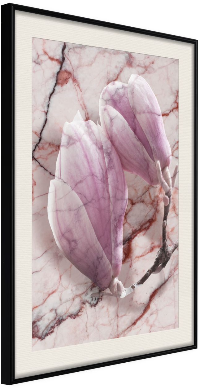 PoliHome Αφίσα - Magnolia on Marble Background - 40x60 - Μαύρο - Με πασπαρτού
