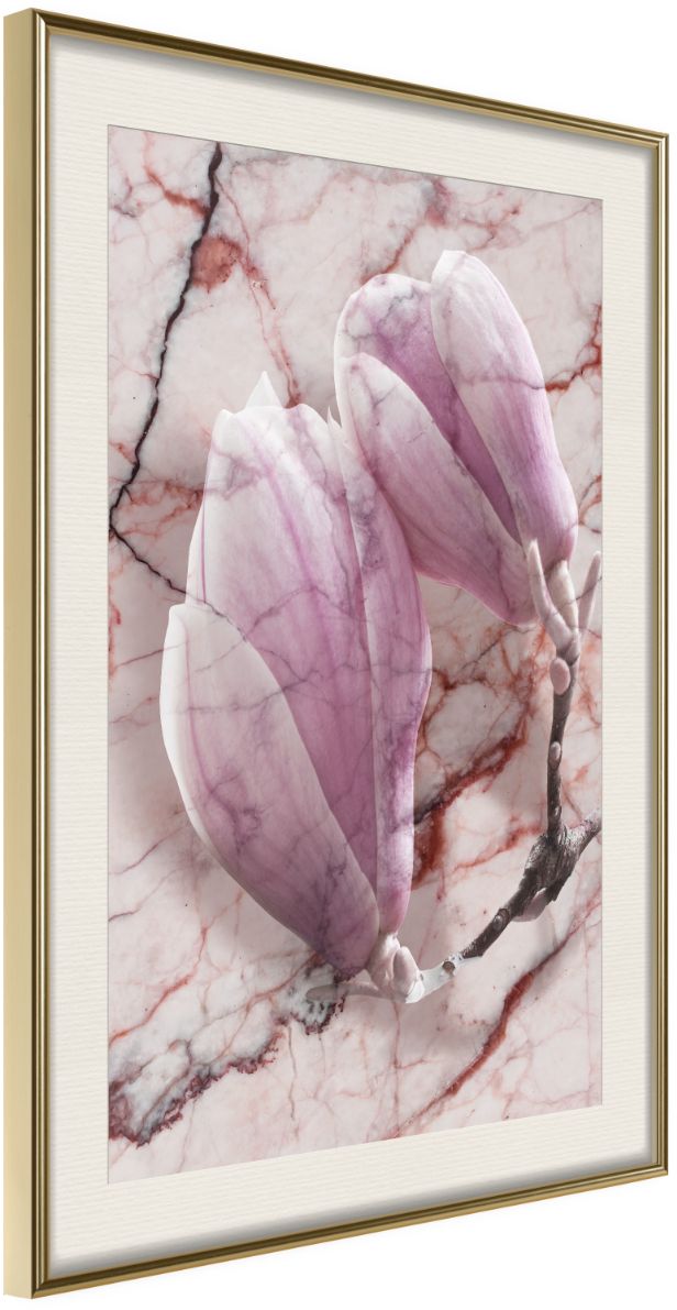 PoliHome Αφίσα - Magnolia on Marble Background - 40x60 - Χρυσό - Με πασπαρτού
