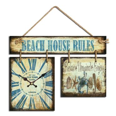 Ρολόι Πινακίδα "Beach House Rules"