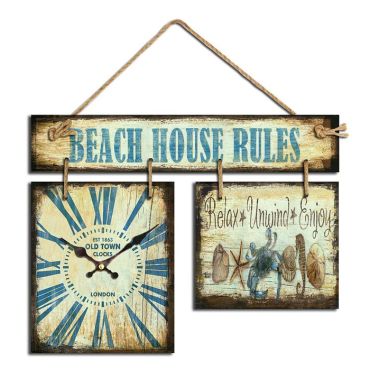 Ρολόι Πινακίδα Beach House Rules