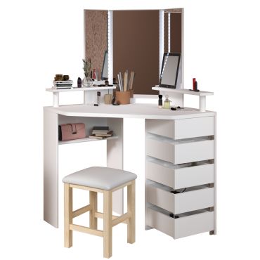 Corner dressing table Beauty with mirror-White