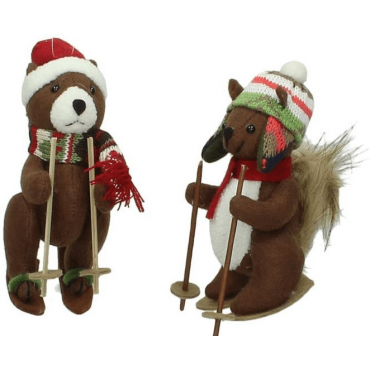 Χριστουγεννιάτικο Στολίδι ζευγάρι αρκούδα με μάλλινα ρούχα & Σκι