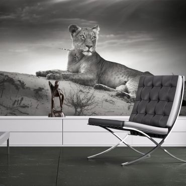 Φωτοταπετσαρία - Black and white lioness