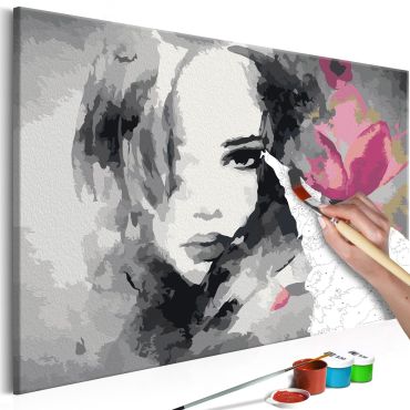 Πίνακας για να τον ζωγραφίζεις - Black & White Portrait With A Pink Flower 60x40