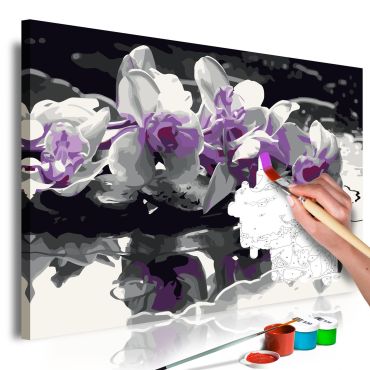 Πίνακας για να τον ζωγραφίζεις - Purple Orchid (Black Background & Reflection In The Water) 60x40