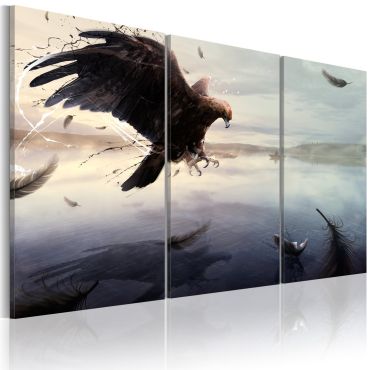 Canvas Print - Eagle above the surface of a lake