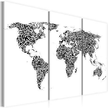 Canvas Print - The World map - alphabet - triptych