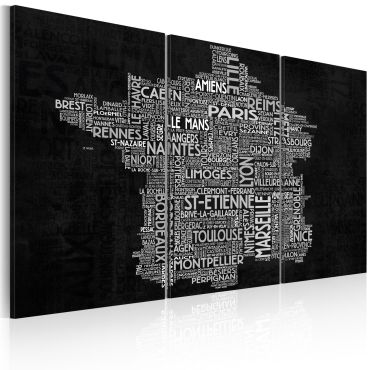 Πίνακας - Text map of France on the black background - triptych