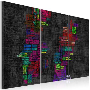 Canvas Print - Map of Sweden (colored names of cities) - triptych