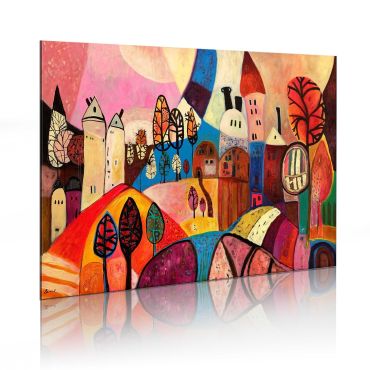 Χειροποίητα ζωγραφισμένος πίνακας - Colourful village 90x60