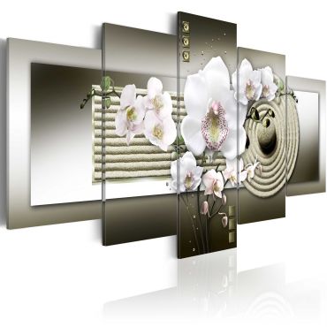Canvas Print - Orchid and zen garden in grey