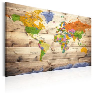 Πίνακας - Map on wood: Colourful Travels