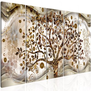 Canvas Print - Tree and Waves (5 Parts) Brown