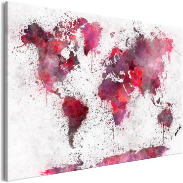 Canvas Print - World Map: Red Watercolors (1 Part) Wide