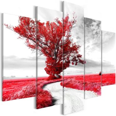 Canvas Print - Tree near the Road (5 Parts) Red