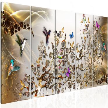 Canvas Print - Hummingbirds Dance (5 Parts) Gold Narrow