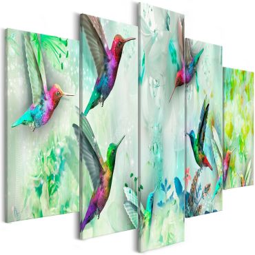 Πίνακας - Colourful Hummingbirds (5 Parts) Wide Green