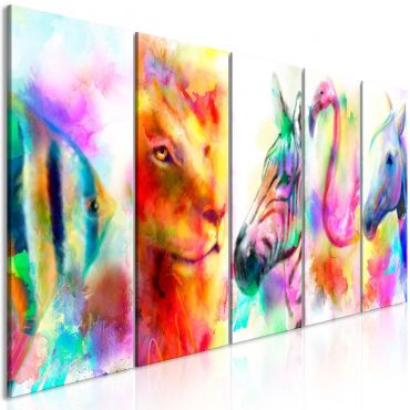 Canvas Print - Rainbow Watercolours (5 Parts) Narrow