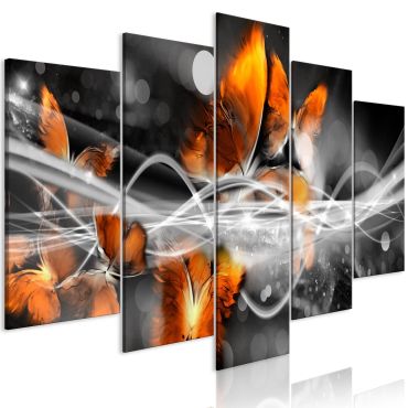 Canvas Print - Swarm of Butterflies (5 Parts) Wide Grey