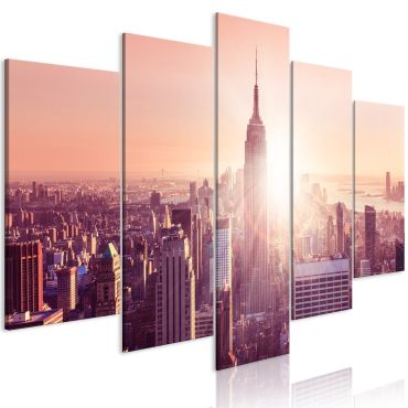 Canvas Print - Sun over Manhattan (5 Parts) Wide Orange