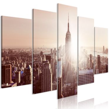 Canvas Print - Sun over Manhattan (5 Parts) Wide Brown