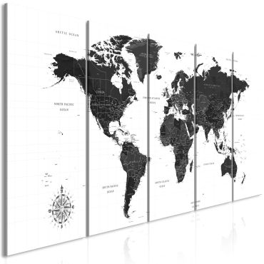 Canvas Print - Black and White Map (5 Parts) Narrow