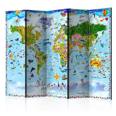 Διαχωριστικό με 5 τμήματα - World Map for Kids II [Room Dividers] 225x172