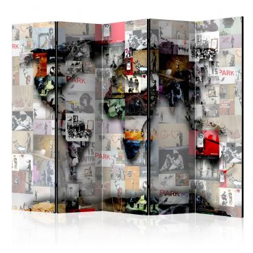 Διαχωριστικό με 5 τμήματα - Room divider – World map – Banksy 225x172